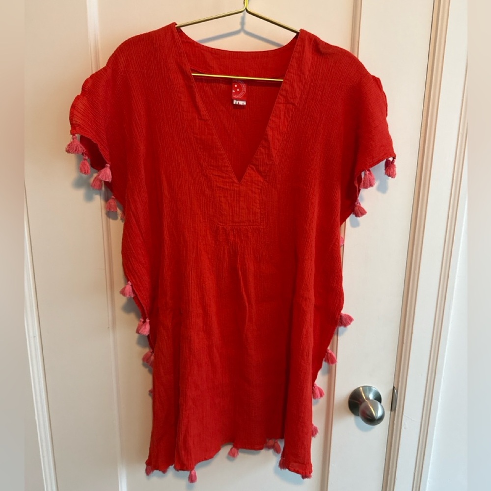 Red Carter Vibrant Red Tunic with Tassel Accents